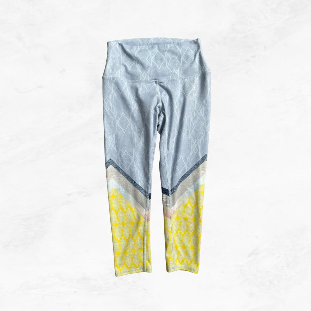 Alo High Waist Airbrush Leggings Blue Yellow Chevron Print